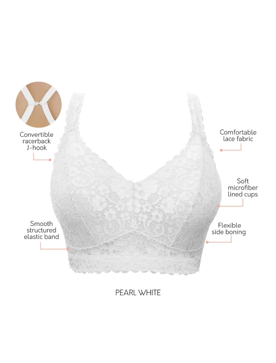 Parfait Adriana Bra Wirefree Bralette, White | Pearl White Parfait Non-Wired Bralette | White Lace Bralette | Beige Lounge Bra