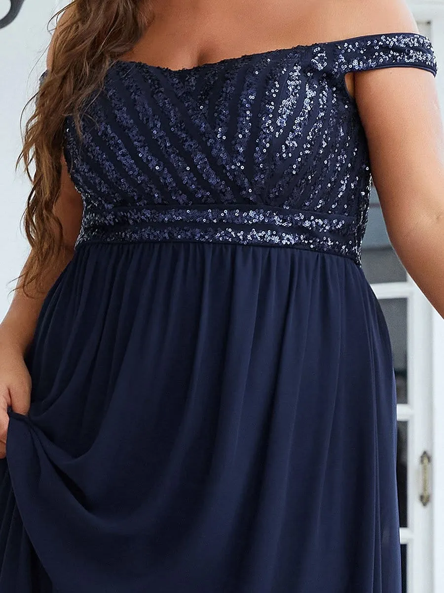 Plus Size Striped Sequin Sweetheart Floor-Length Evening Dress