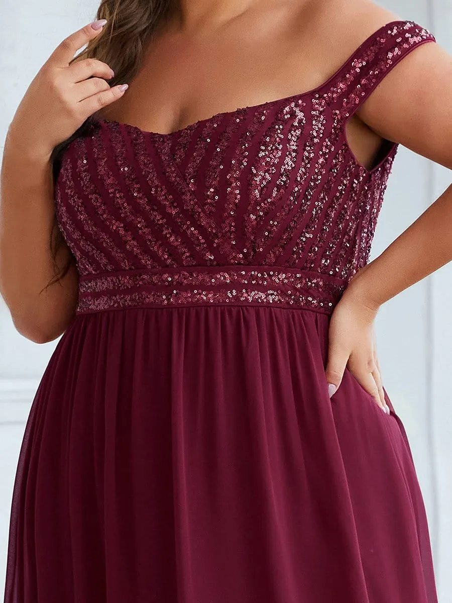 Plus Size Striped Sequin Sweetheart Floor-Length Evening Dress