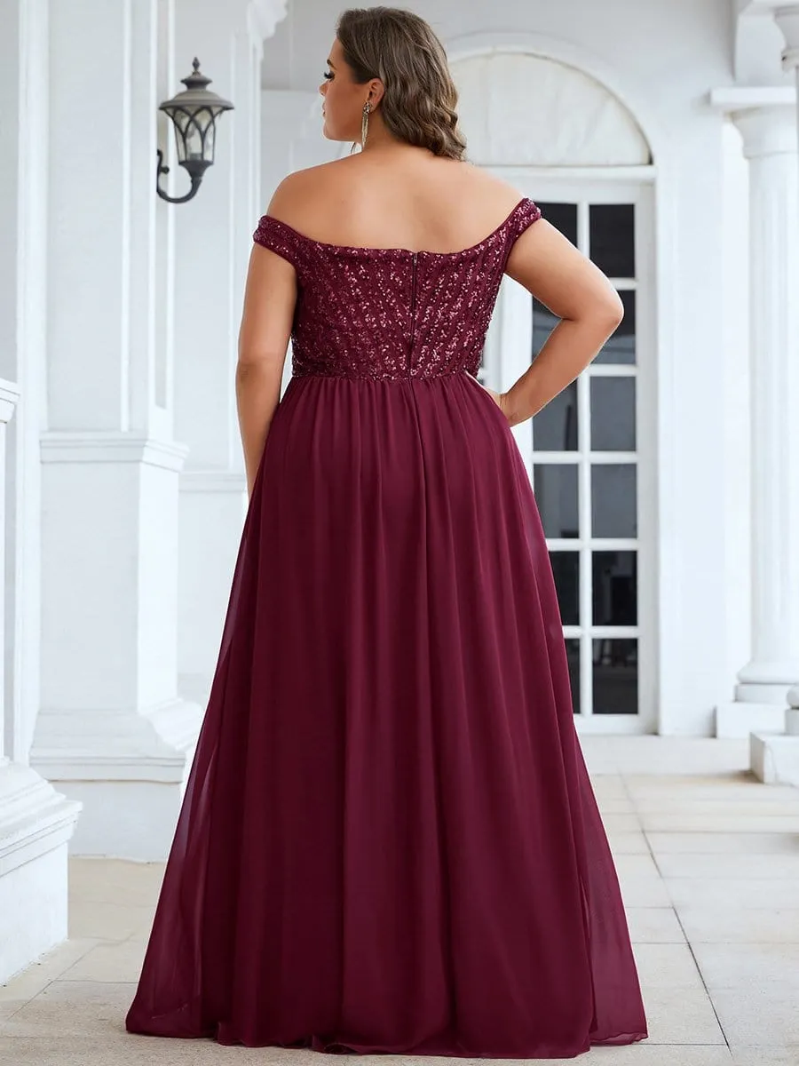 Plus Size Striped Sequin Sweetheart Floor-Length Evening Dress