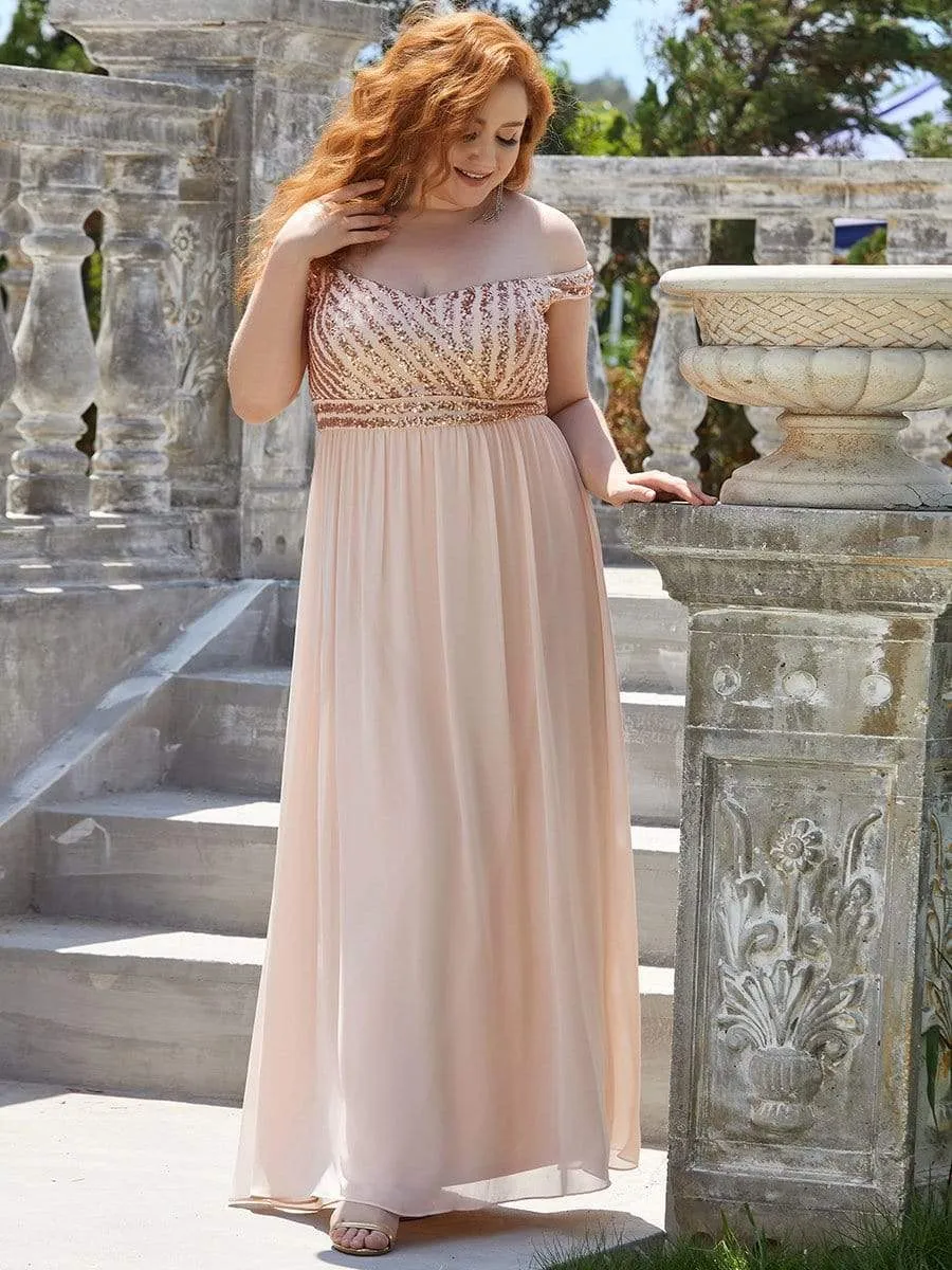 Plus Size Striped Sequin Sweetheart Floor-Length Evening Dress