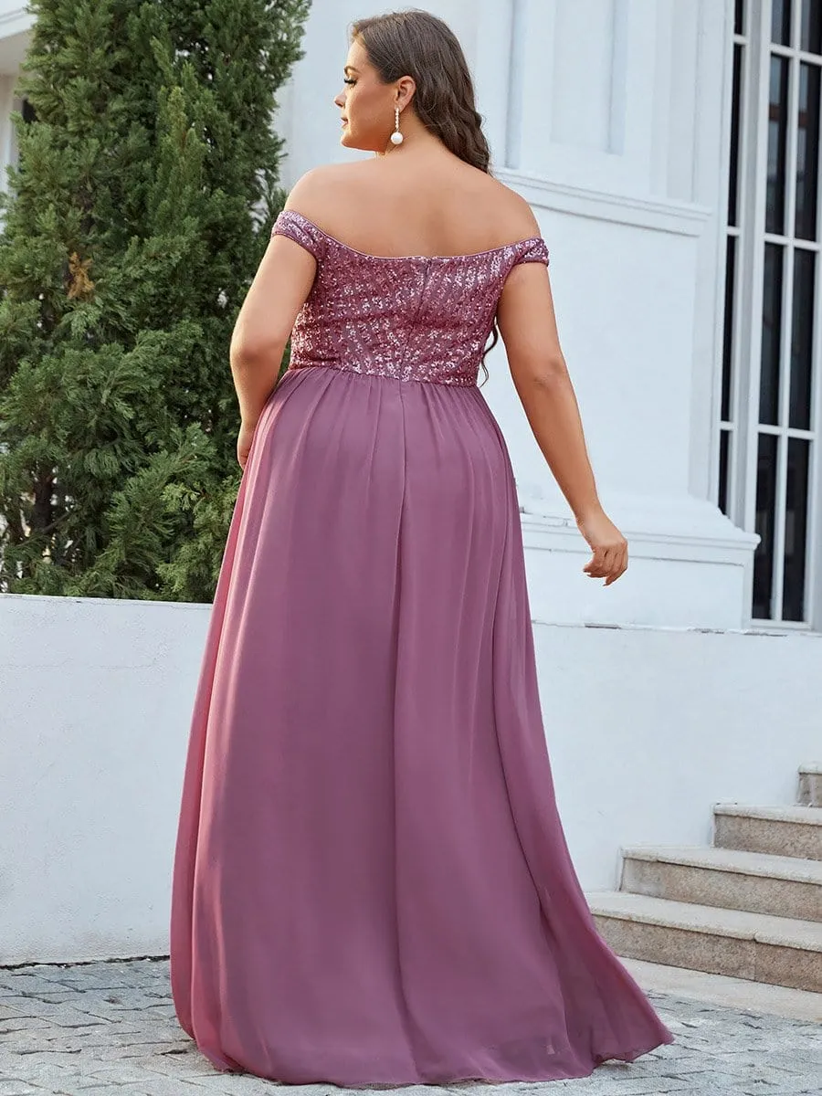 Plus Size Striped Sequin Sweetheart Floor-Length Evening Dress