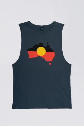 "Raise The Flag" Aboriginal Flag (Australia) Petrol Blue Cotton Men's Muscle Tank Top