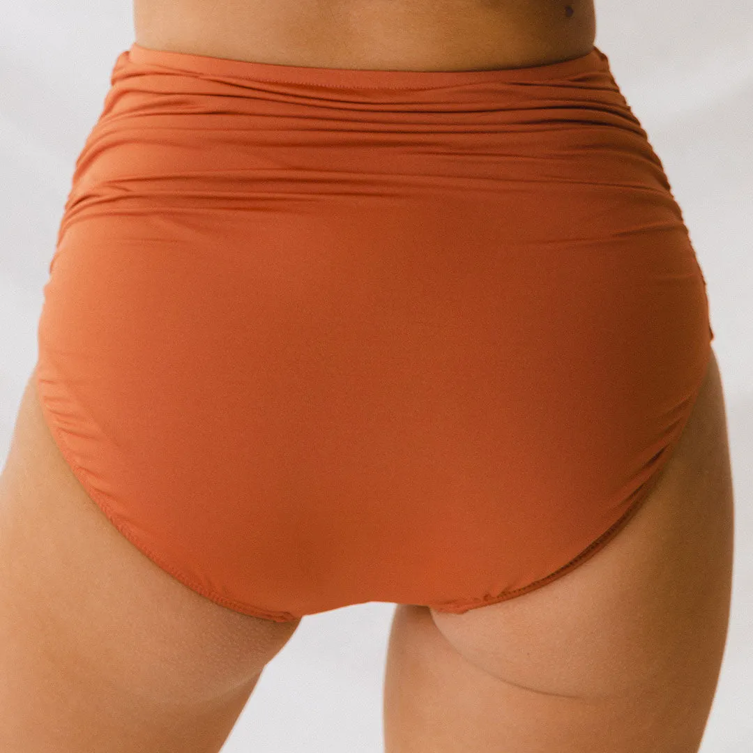 Rust Ruched High-Waisted Bottoms