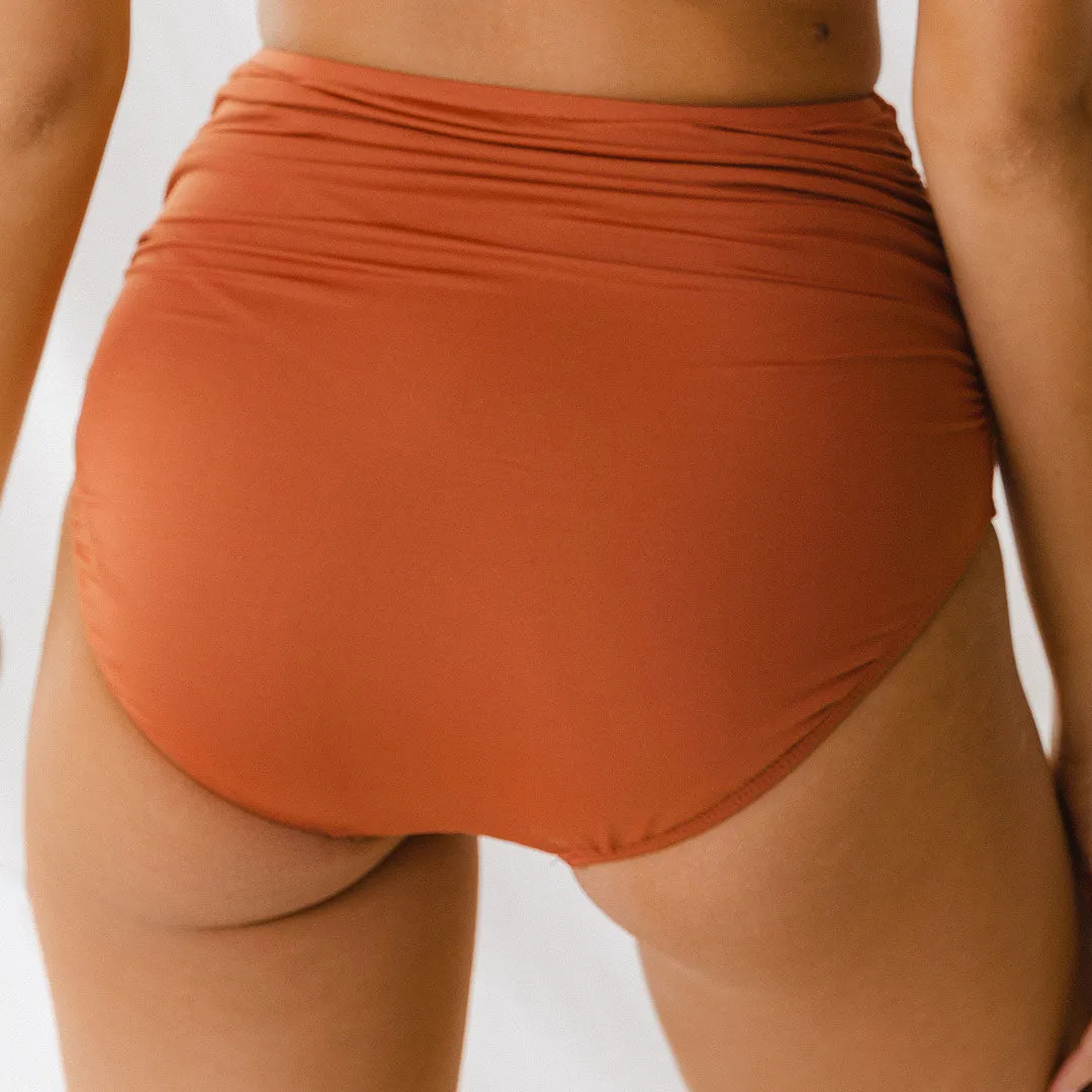 Rust Ruched High-Waisted Bottoms