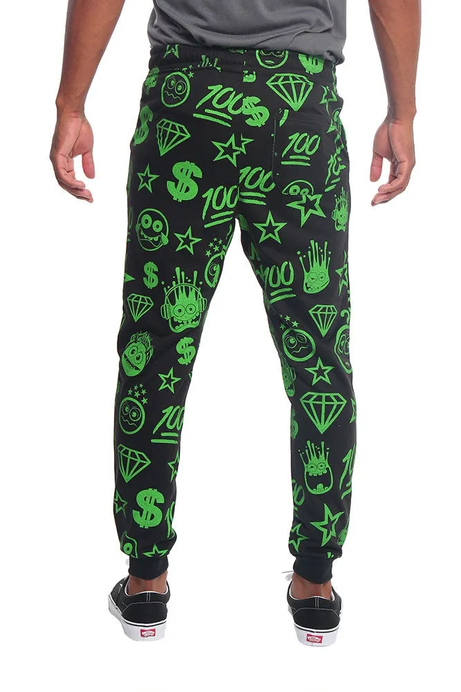 Solid Emoji Print French Terry Jogger Pants