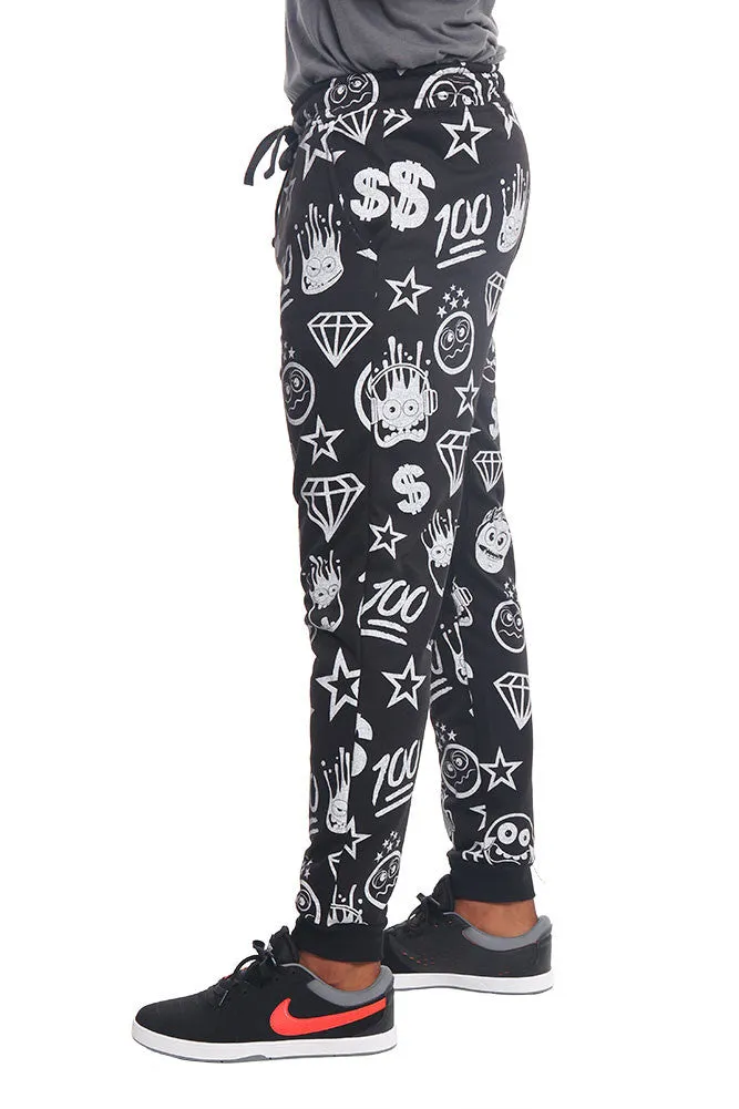 Solid Emoji Print French Terry Jogger Pants