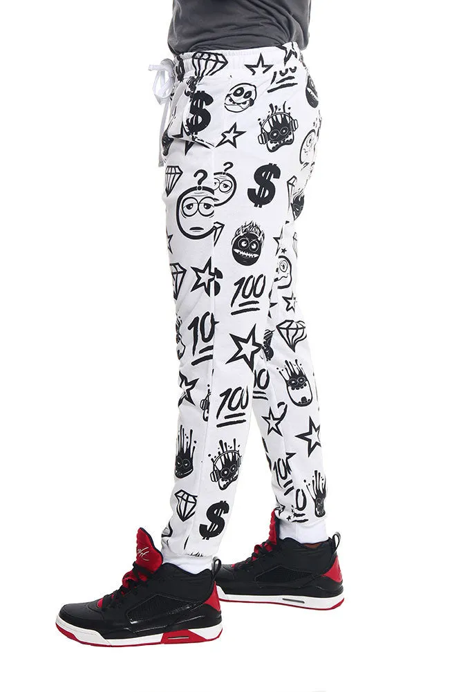 Solid Emoji Print French Terry Jogger Pants