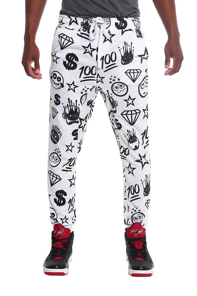 Solid Emoji Print French Terry Jogger Pants