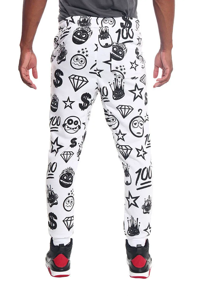 Solid Emoji Print French Terry Jogger Pants