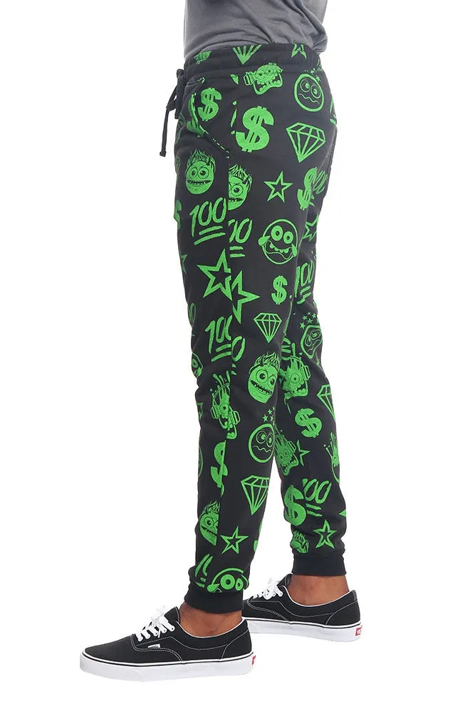 Solid Emoji Print French Terry Jogger Pants