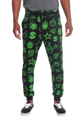 Solid Emoji Print French Terry Jogger Pants