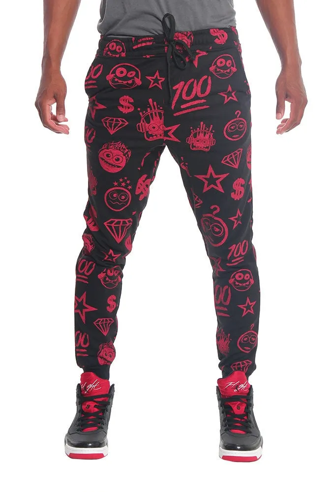 Solid Emoji Print French Terry Jogger Pants