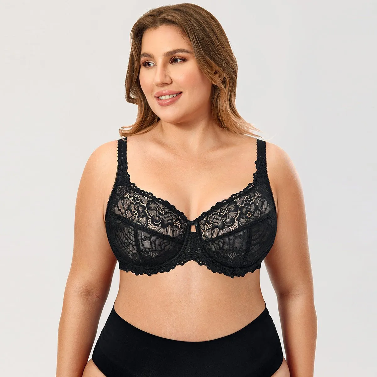 Stable lift Minimizer Unlined Underwire Black Full Coverage Lace Bra