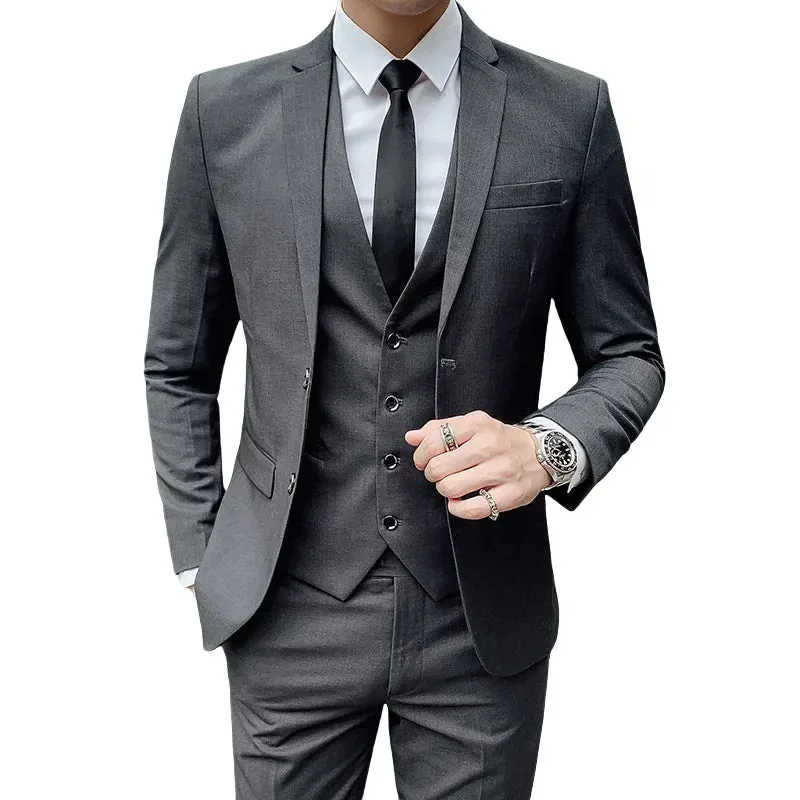 Suit (Blazer  Vest   Pants) Men's Business Gentleman Fashion Slim Work Solid Color Plus Size Fair Dress Wedding Best Man Suit