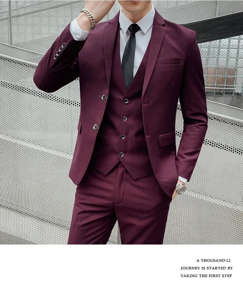 Suit (Blazer  Vest   Pants) Men's Business Gentleman Fashion Slim Work Solid Color Plus Size Fair Dress Wedding Best Man Suit