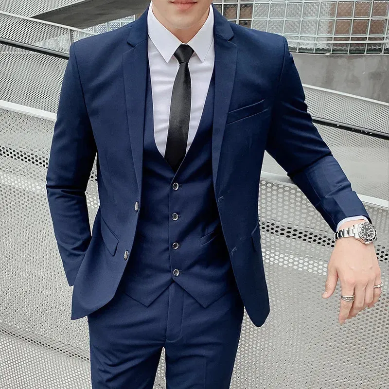 Suit (Blazer  Vest   Pants) Men's Business Gentleman Fashion Slim Work Solid Color Plus Size Fair Dress Wedding Best Man Suit