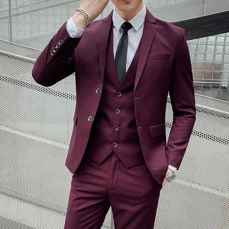 Suit (Blazer  Vest   Pants) Men's Business Gentleman Fashion Slim Work Solid Color Plus Size Fair Dress Wedding Best Man Suit