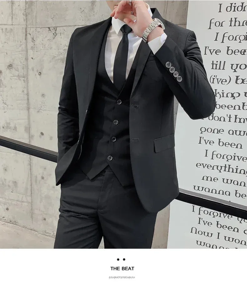 Suit (Blazer  Vest   Pants) Men's Business Gentleman Fashion Slim Work Solid Color Plus Size Fair Dress Wedding Best Man Suit