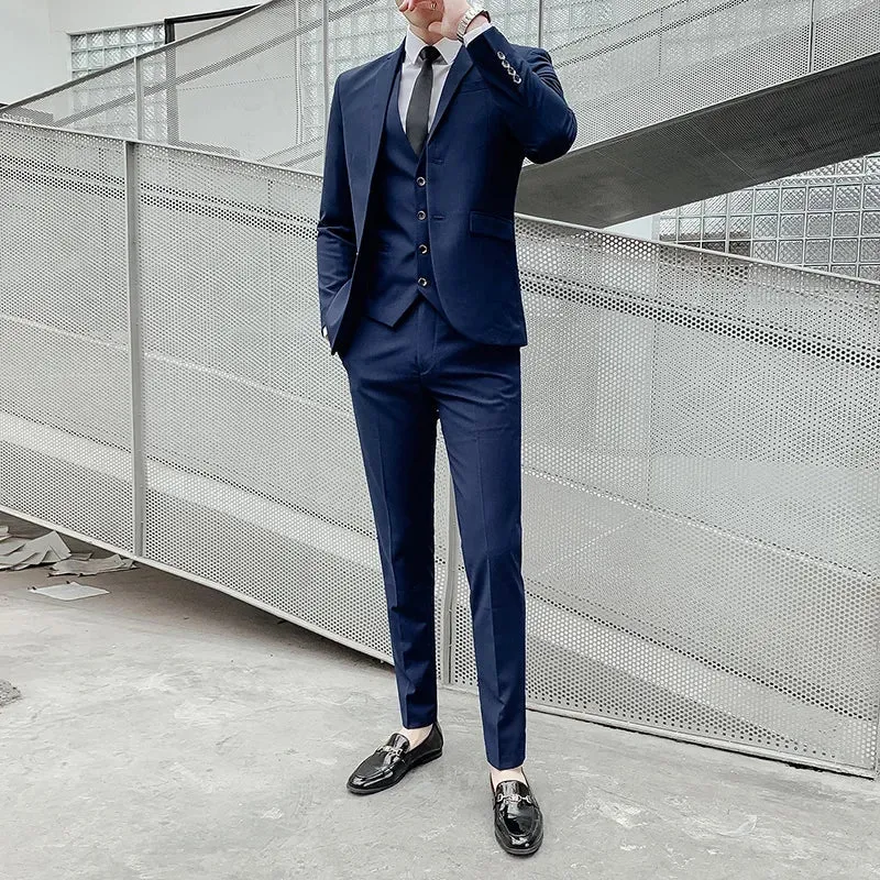 Suit (Blazer  Vest   Pants) Men's Business Gentleman Fashion Slim Work Solid Color Plus Size Fair Dress Wedding Best Man Suit