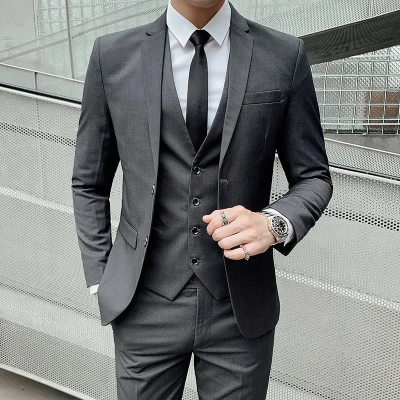 Suit (Blazer  Vest   Pants) Men's Business Gentleman Fashion Slim Work Solid Color Plus Size Fair Dress Wedding Best Man Suit