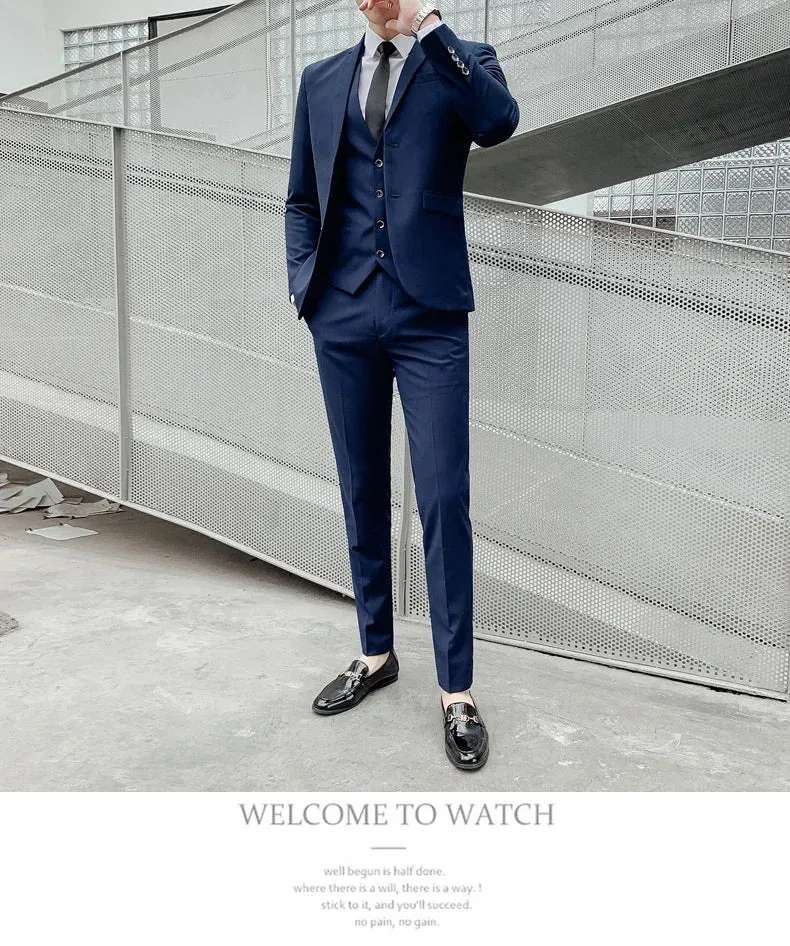 Suit (Blazer  Vest   Pants) Men's Business Gentleman Fashion Slim Work Solid Color Plus Size Fair Dress Wedding Best Man Suit