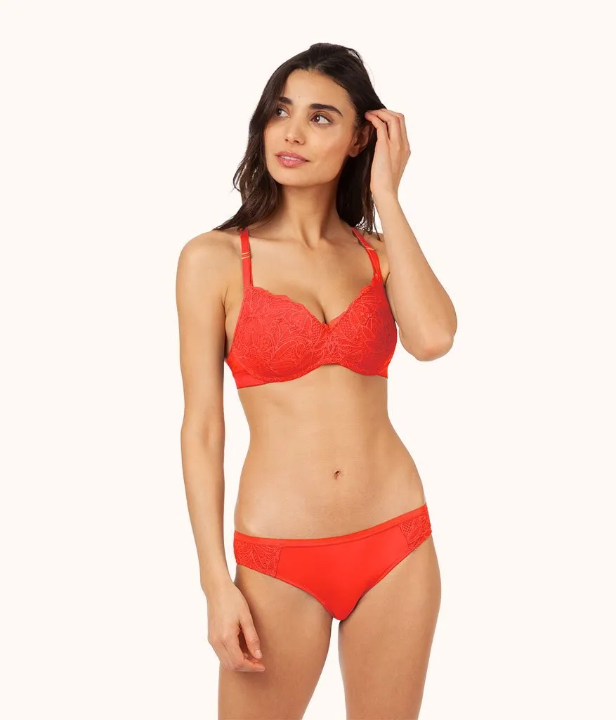 The Lace No-Wire Push-Up Trio: Toasted Almond/Jet Black/Tomato Red