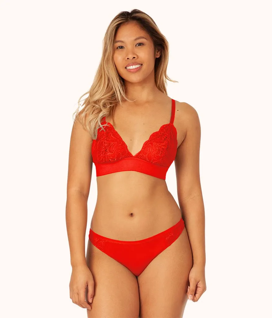 The Palm Lace Thong Bundle: Toasted Almond/Jet Black/Tomato Red