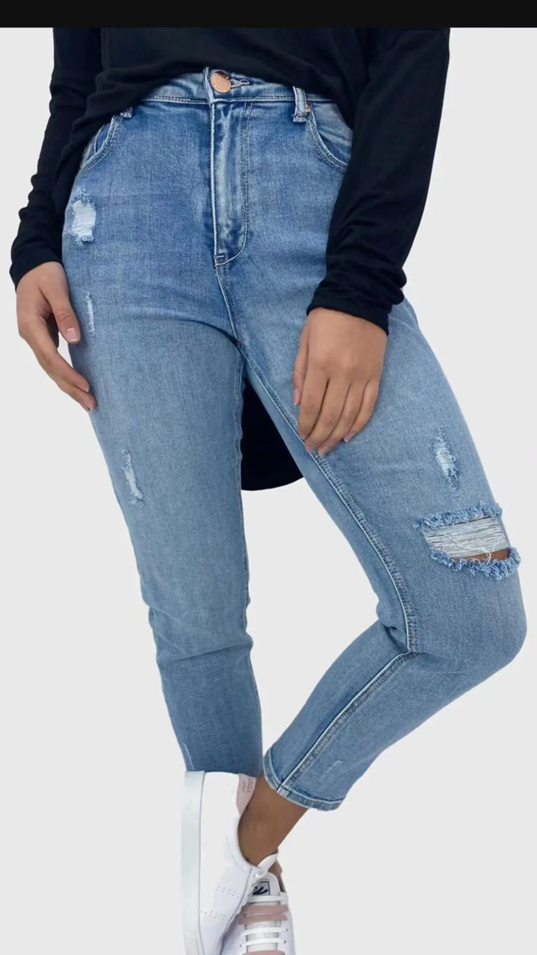 Wakee Denim Jean Straight Leg Stretch High Rise - Blue