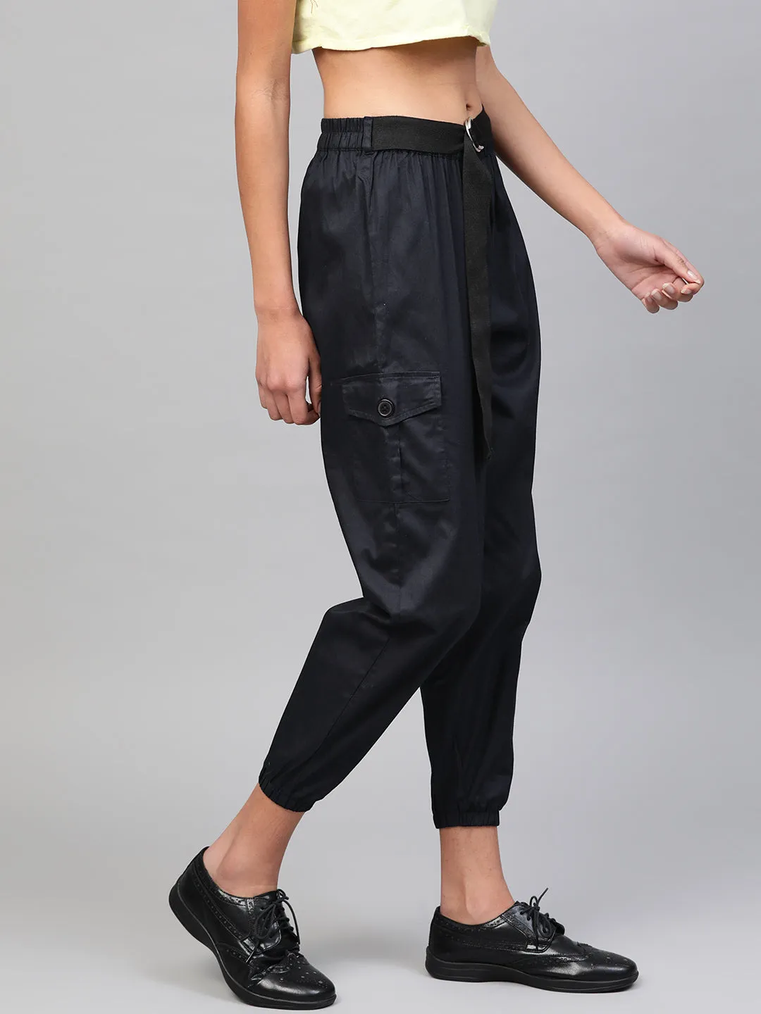 Women Navy Jogger Belted Pants