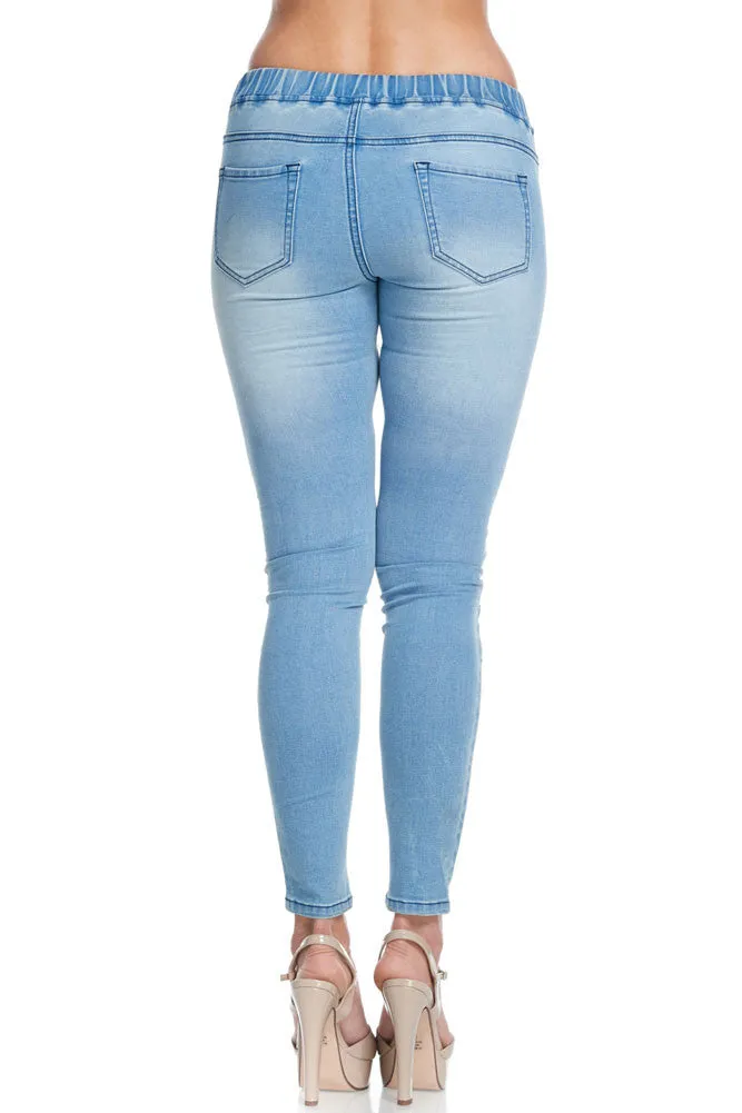 Women's Diagonal Zipper Denim Jogger