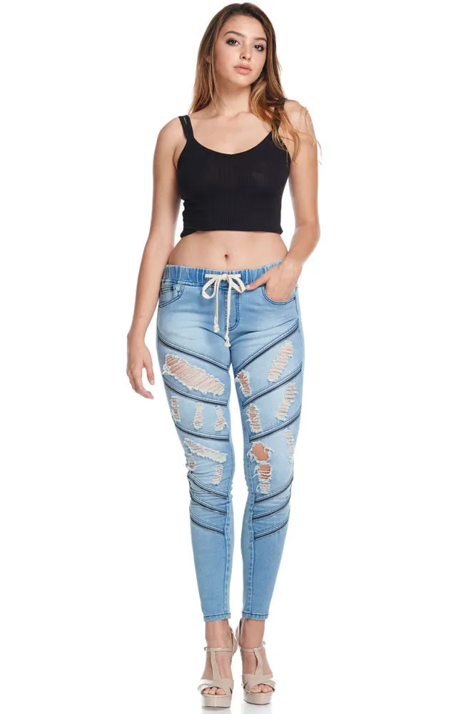 Women's Diagonal Zipper Denim Jogger