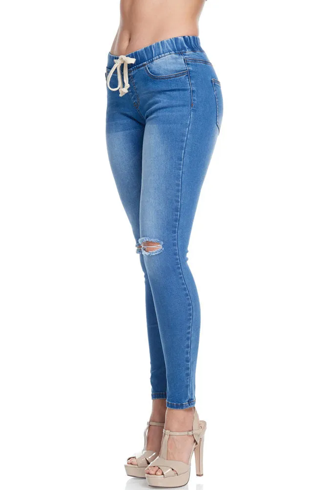 Women's Knee Slit Skinny Denim Joggers