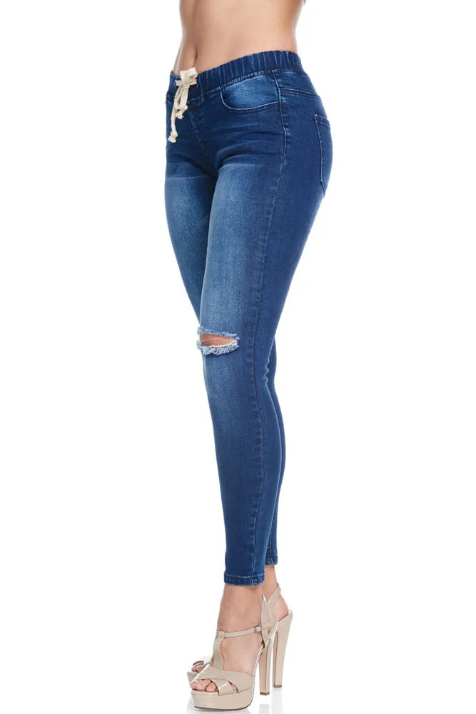 Women's Knee Slit Skinny Denim Joggers